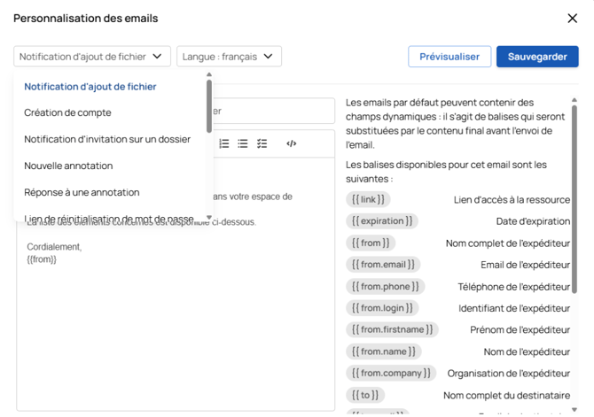 Modifier les mails type - 03 Templates
